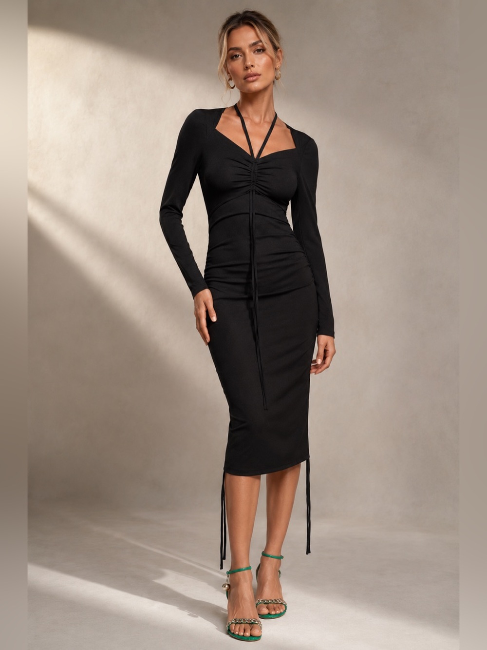 J KOO Black Cutout Midi Dress